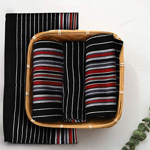 Urban Villa Kitchen Towels Waffle Stripes Dish Towels For Kitchen Black Color Set Of 6 Kitchen Towels Highly Absorbent Cotton Ov