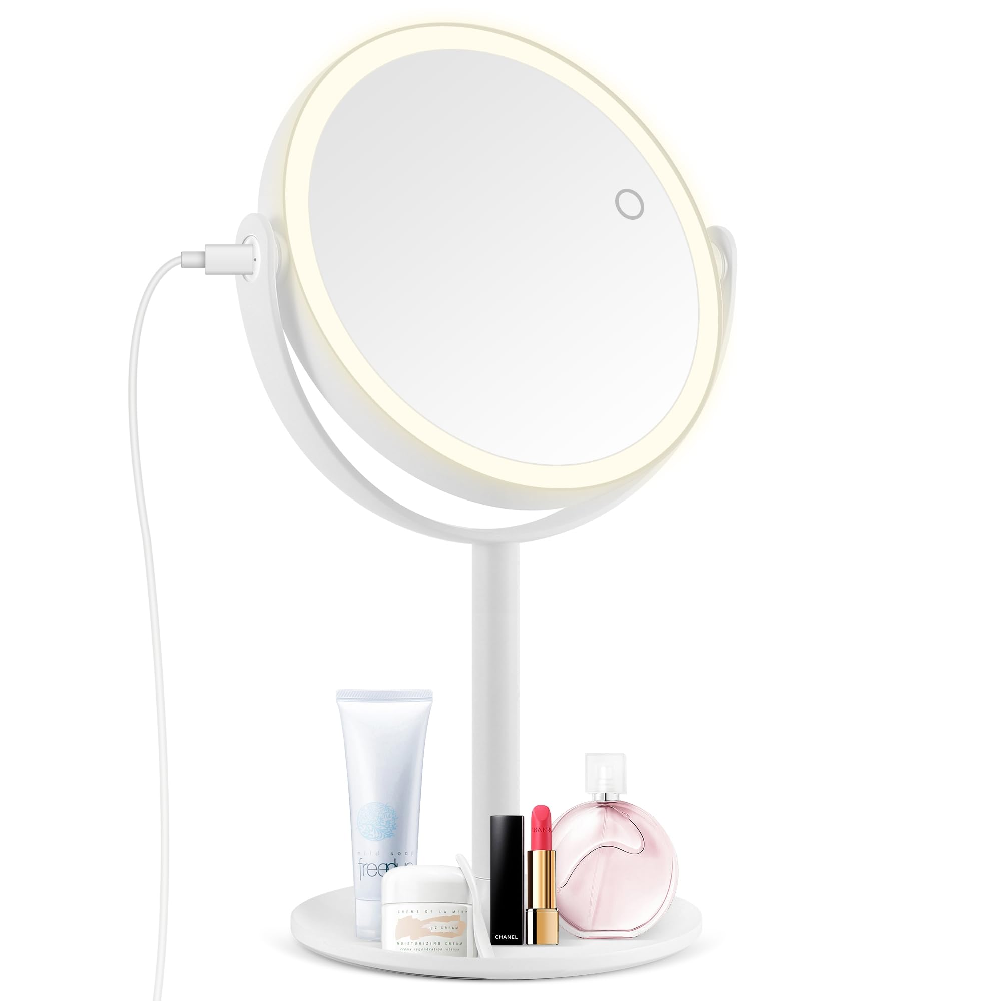 Gomipuru Lighted Magnifying Mirror, 20X Magnifying Makeup Mirror With Lights, Charging Port On Stand, Double Sided Switch Eye-Pr