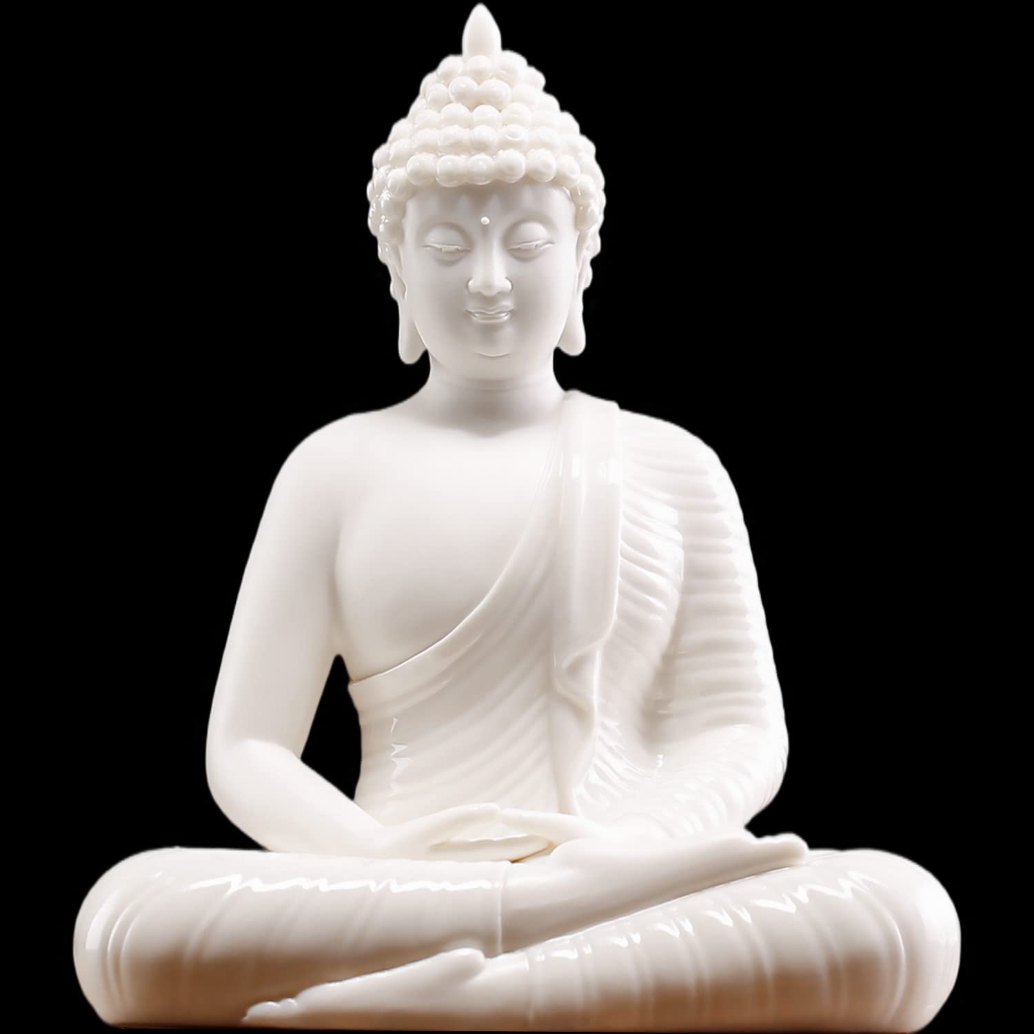 Qinlang 6 inch Small White Buddha Statue for Home Decor, Ceramic Meditation Buddha Decor for Home