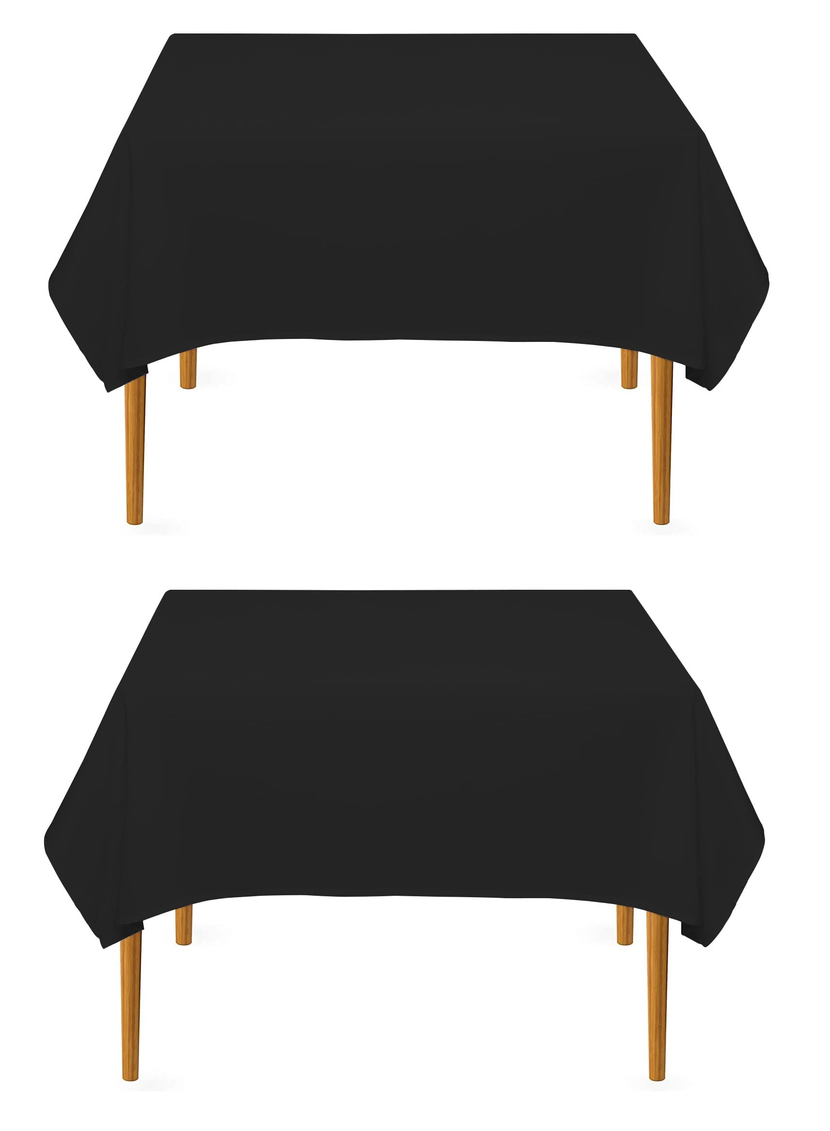Pomp Black 70'' X 70'' Poplin Polyester Tablecloth (2 Pack) | Wrinkle + Stain Resistant Easy Care Premium Fabric | Fits Square O