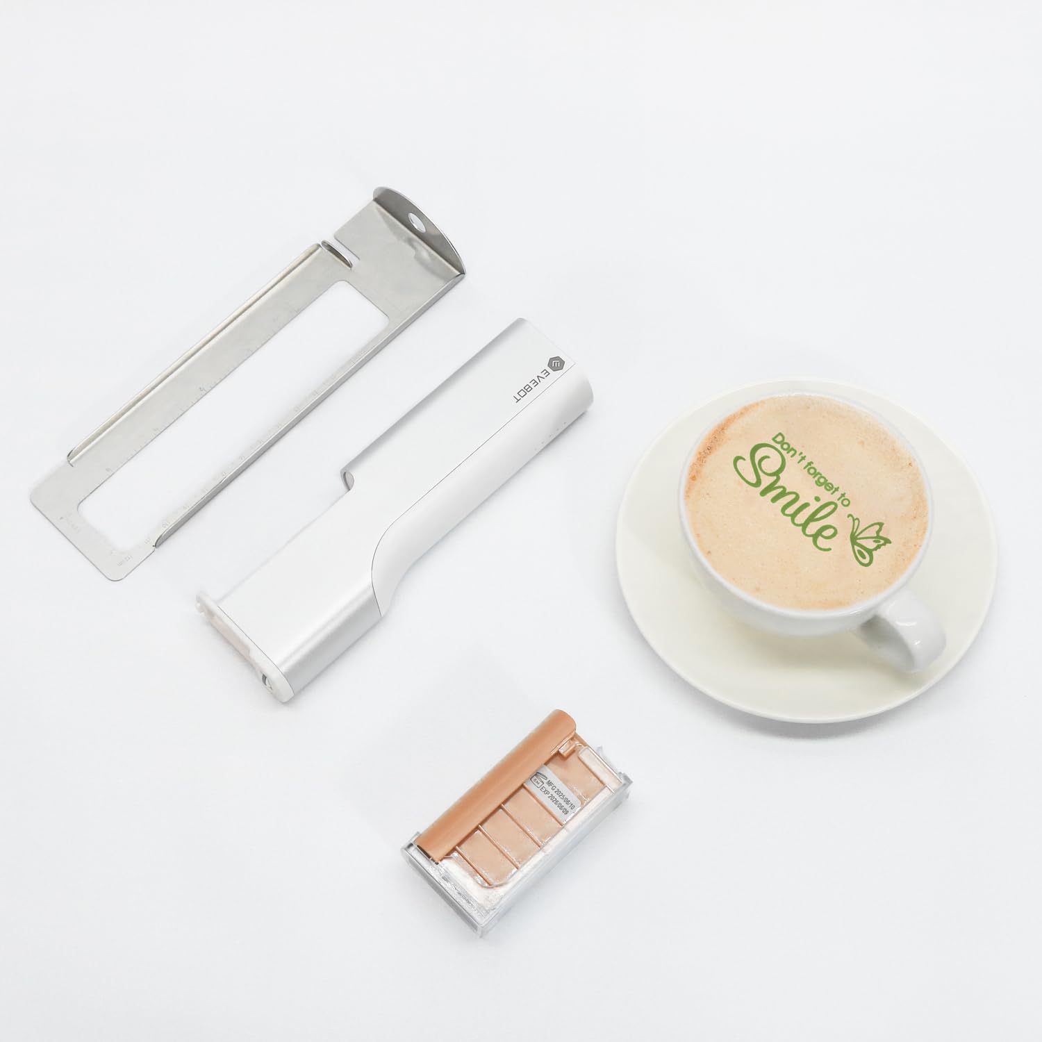EVEBOT Handheld Food PrintPen, Portable Mini Latte Art & Dessert Decorator for Coffee, Macarons, Cookies - Bluetooth 4.2, Matcha