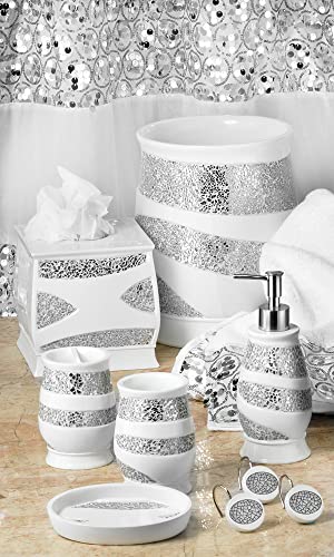 Zahari Home Sinatra Soap Dispenser/Lotion Pump Unique Design Bling Glass Mosaic D  Cor, White