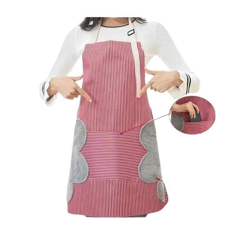 Purple Dust Waterproof Unisex Strips Kitchen Apron With Center Pocket And Both Side Stitched Towel, Adjustable Neck Belt With Pl