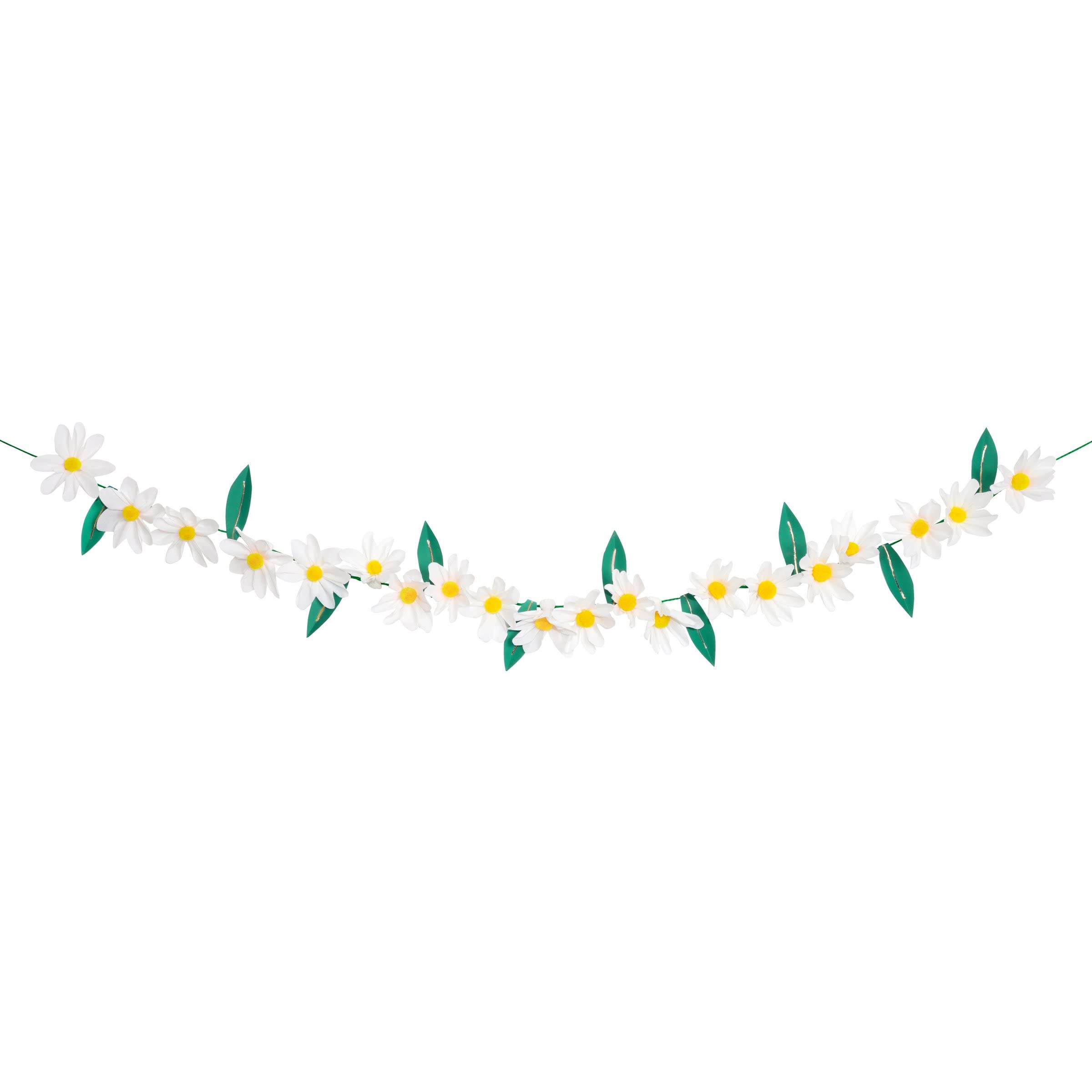 Meri Meri Wild Daisy Garland (Pack Of 1), 8' Flower Garland W Excess Cord, Crepe Paper Flowers