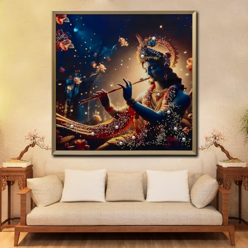 Dekor Centre - Divine Light, Krishna Ji With Flute | Crystal Painting For Wall Decoration | Ideal For Home, Office, Hotels, Bedr