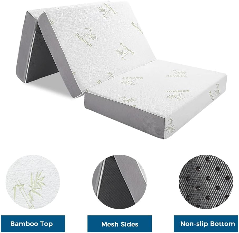 Inofia Queen Folding Mattress, 6 Inch Trifold Memory Foam Mattress With Ultra Soft Removable Cover, Foldable & Portable Queen Si
