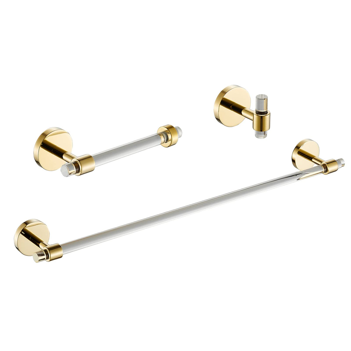 Bathroom Accessories Set Acrylic Gold - Towel Bar Rack Toilet Paper Holder Towel Hook - Wall Mounted Bathroom Hardware Set 3 Pie