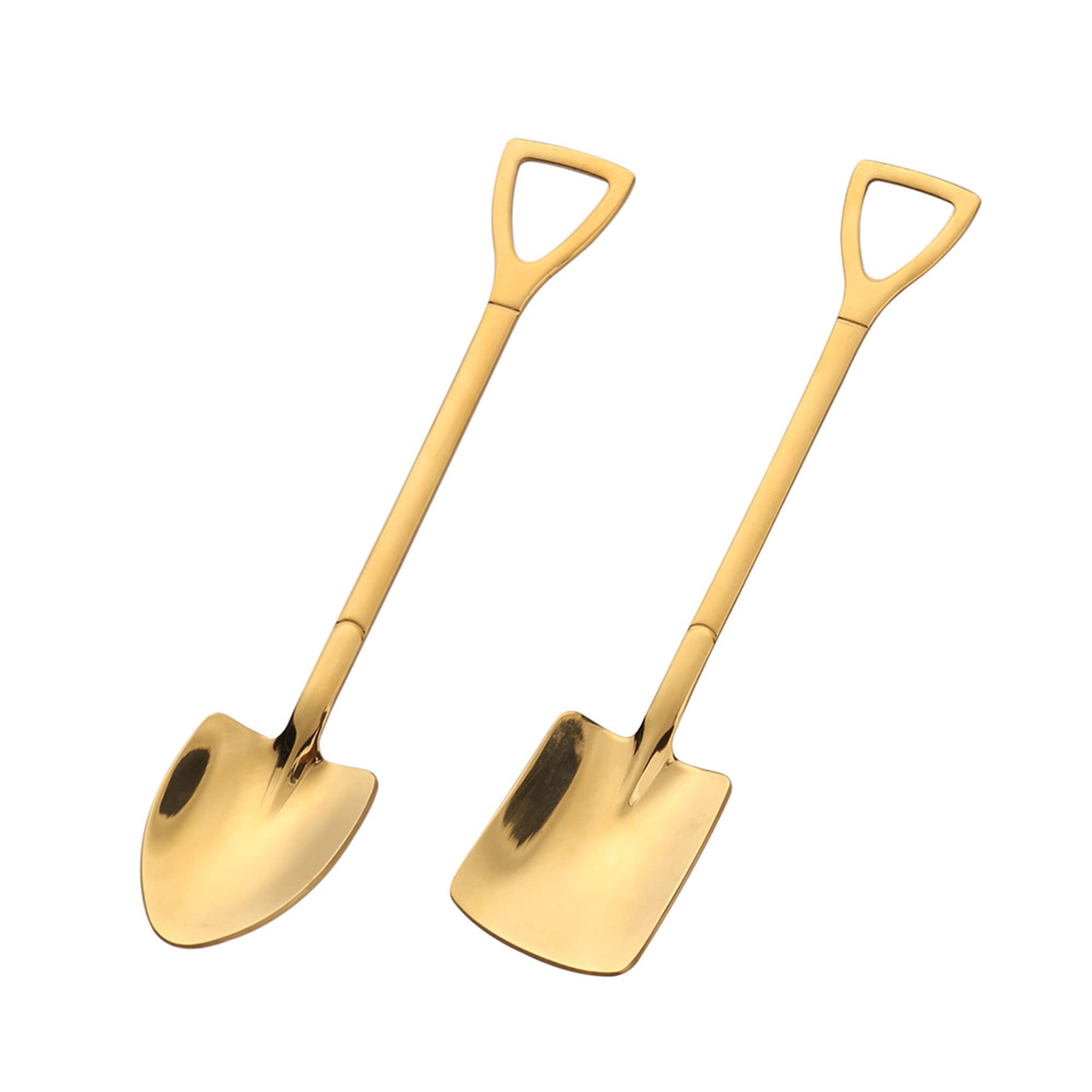 Gold Shovel Shape Spoons- 2Piece Stainless Steel Spoon Long Handle Coffee Ice Cream Afternoon Teaspoon For Home Kitchen Restaura