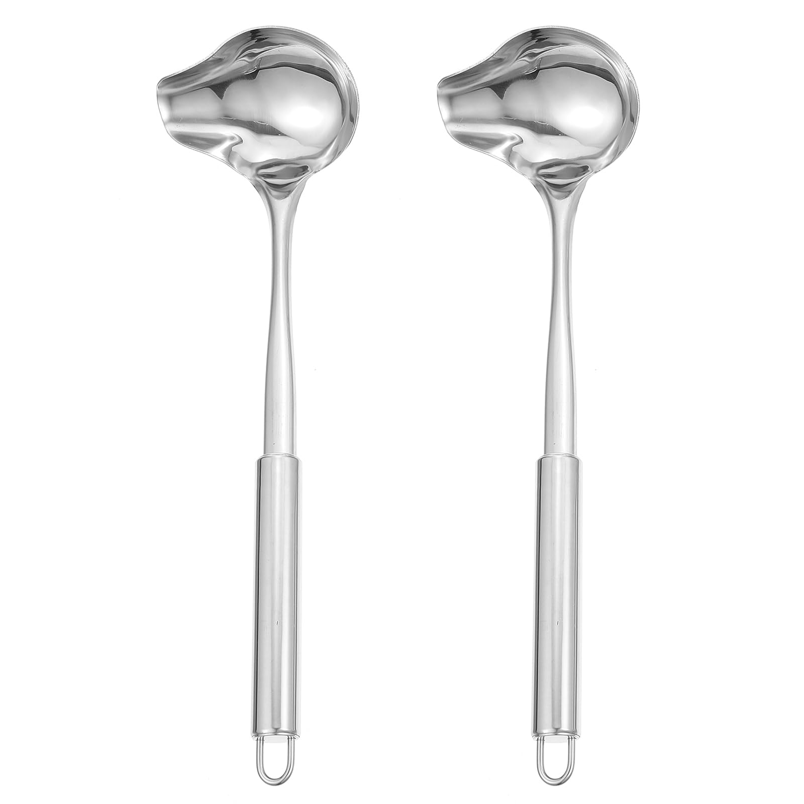 Tofficu 2 pcs Duckbill Spoon Stainless Steel Soup Spoon with Spout 11.81 in Long Handle Sauce for Gravy Oil Drizzling Kitchen Se