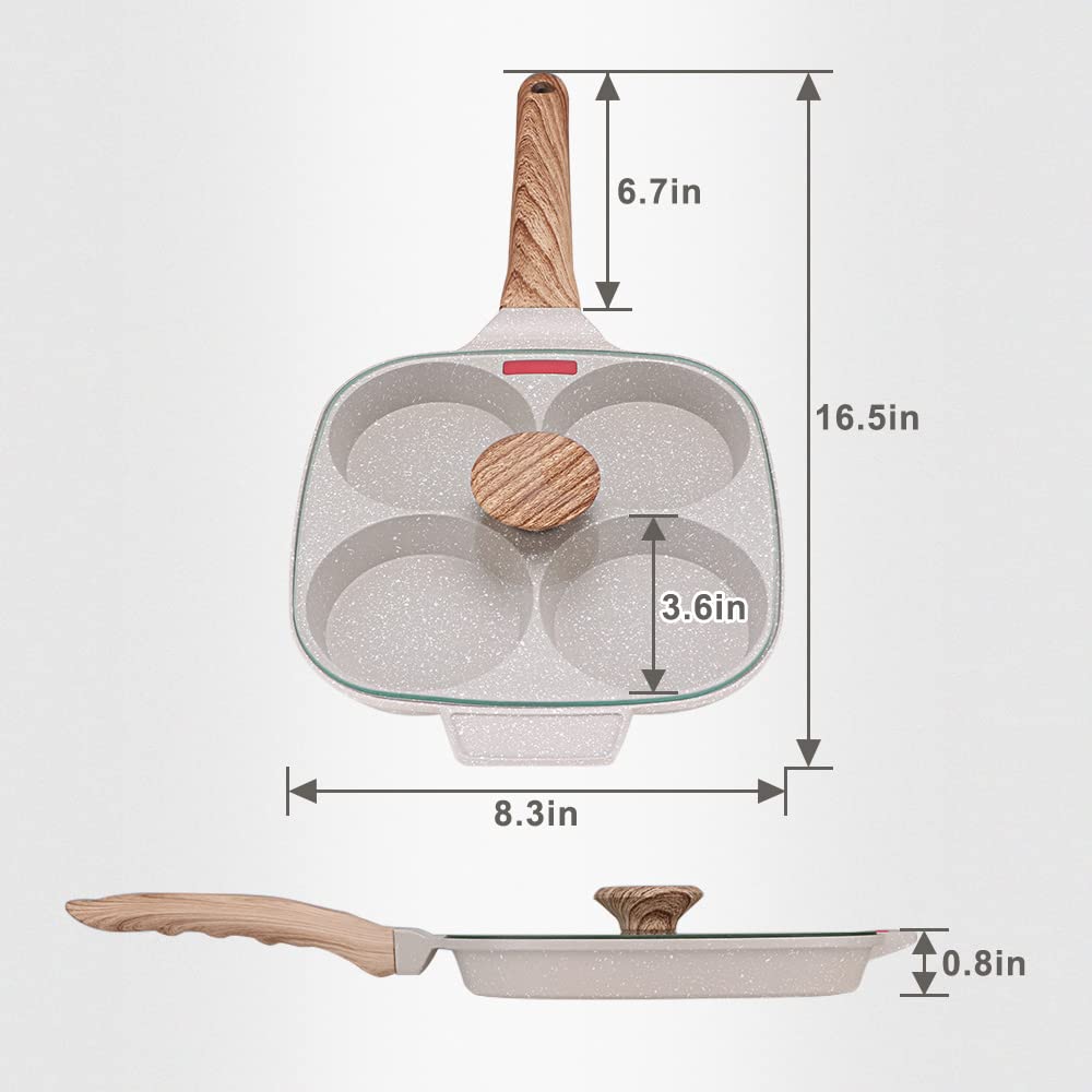 Bobikuke Egg Pan, Egg Frying Pan With Lid Nonstick 4 Cups Pancake Pan Fried Egg Pan For Breakfast, Gas Stove & Induction Compati