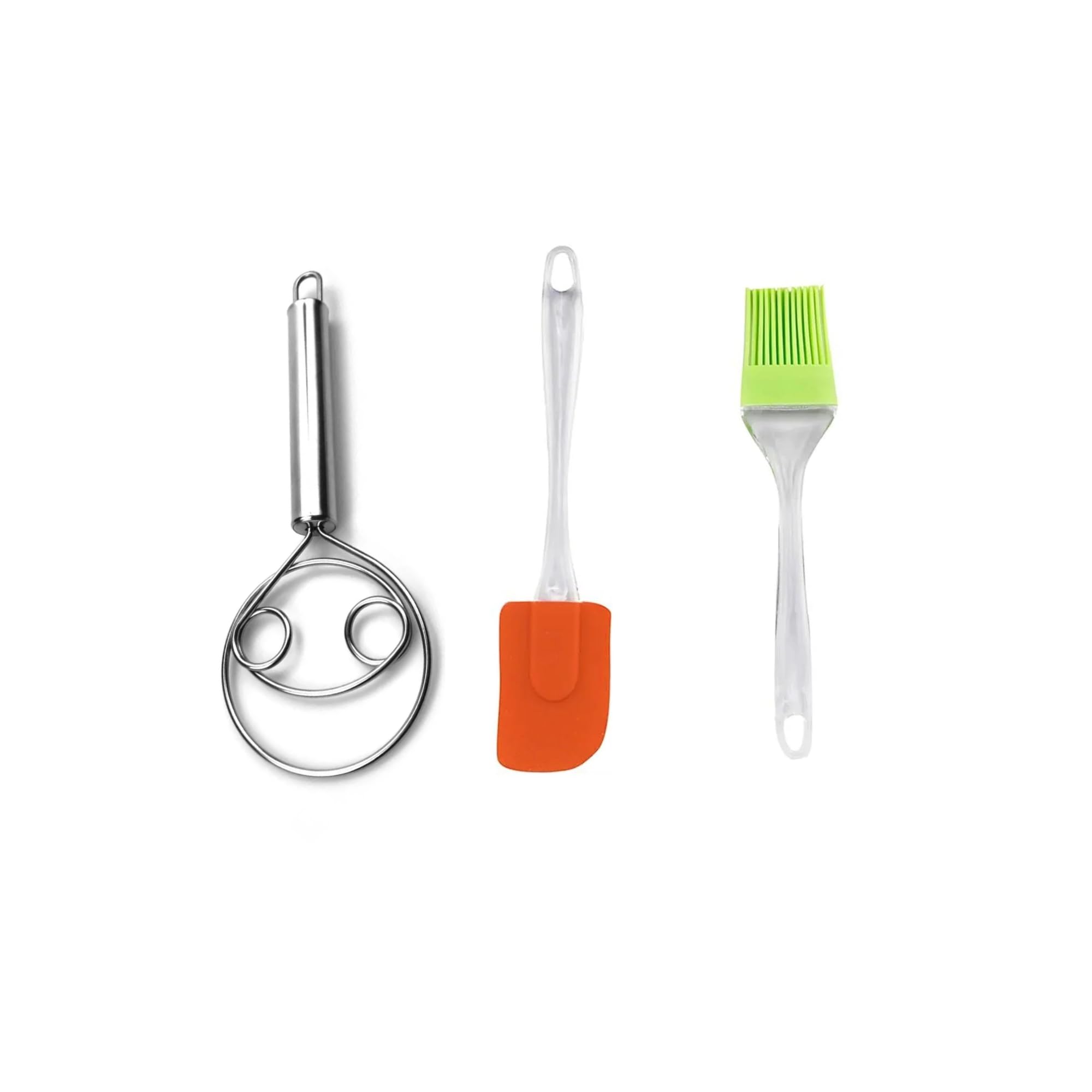 Dough Mixer Danish Whisk, Silicone Spatula And Oil Brush Combo, Stainless Steel Baking Tools, Heat Resistant, 3 Piece Set For Ba