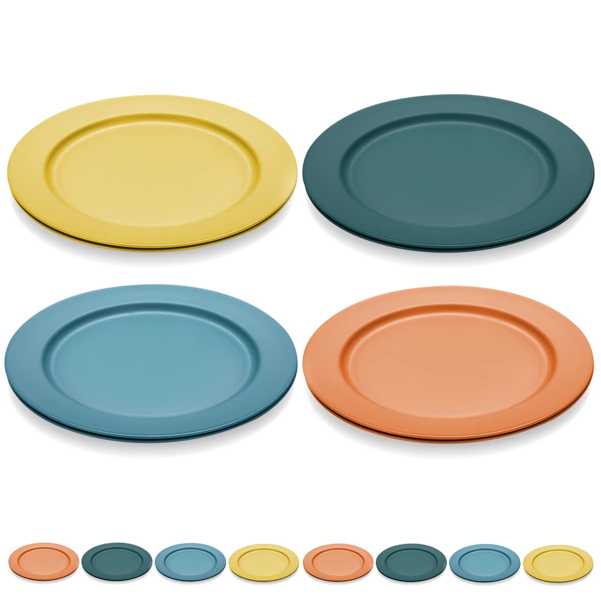 Kyraton 10 Inch Large Plastic Plates 8 Pieces, Dishwasher Safe, Unbreakable And Reusable Light Weight Dinner Plates Microwave Sa