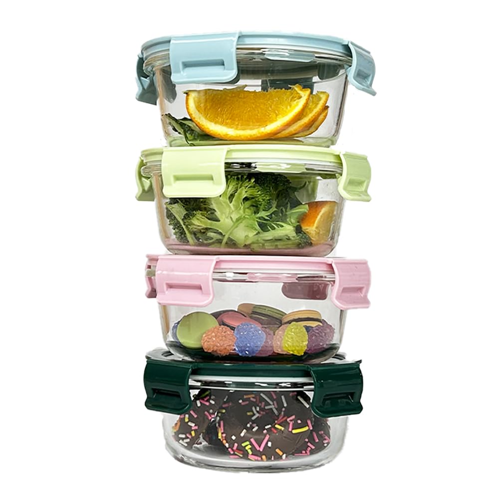 B.GUBOBOYA 12OZ Round Glass Food Storage Containers With Lids, 1.5 Cup Round Meal Prep Containers with Lid BPA-Free, Small Glass