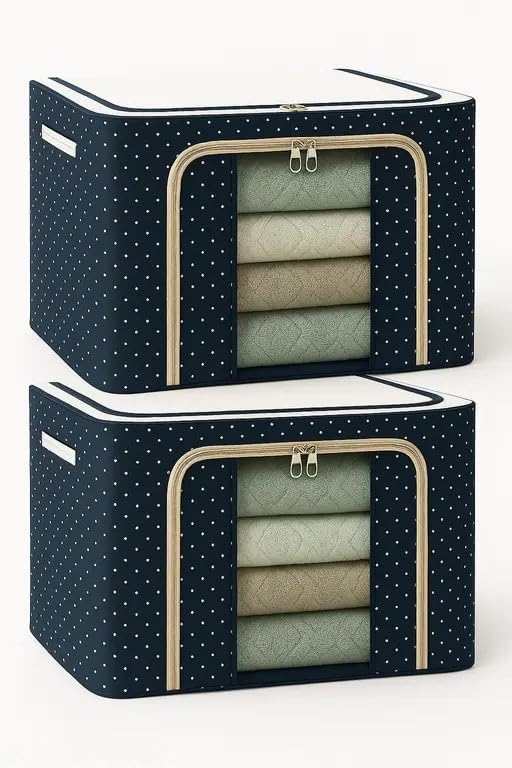 Vikuu 66 Liter Oxford Fabric Steel Frame Clothes Wardrobe Organiser Set With Transparent Zip Closure Clothes Storage Bag Ideal F
