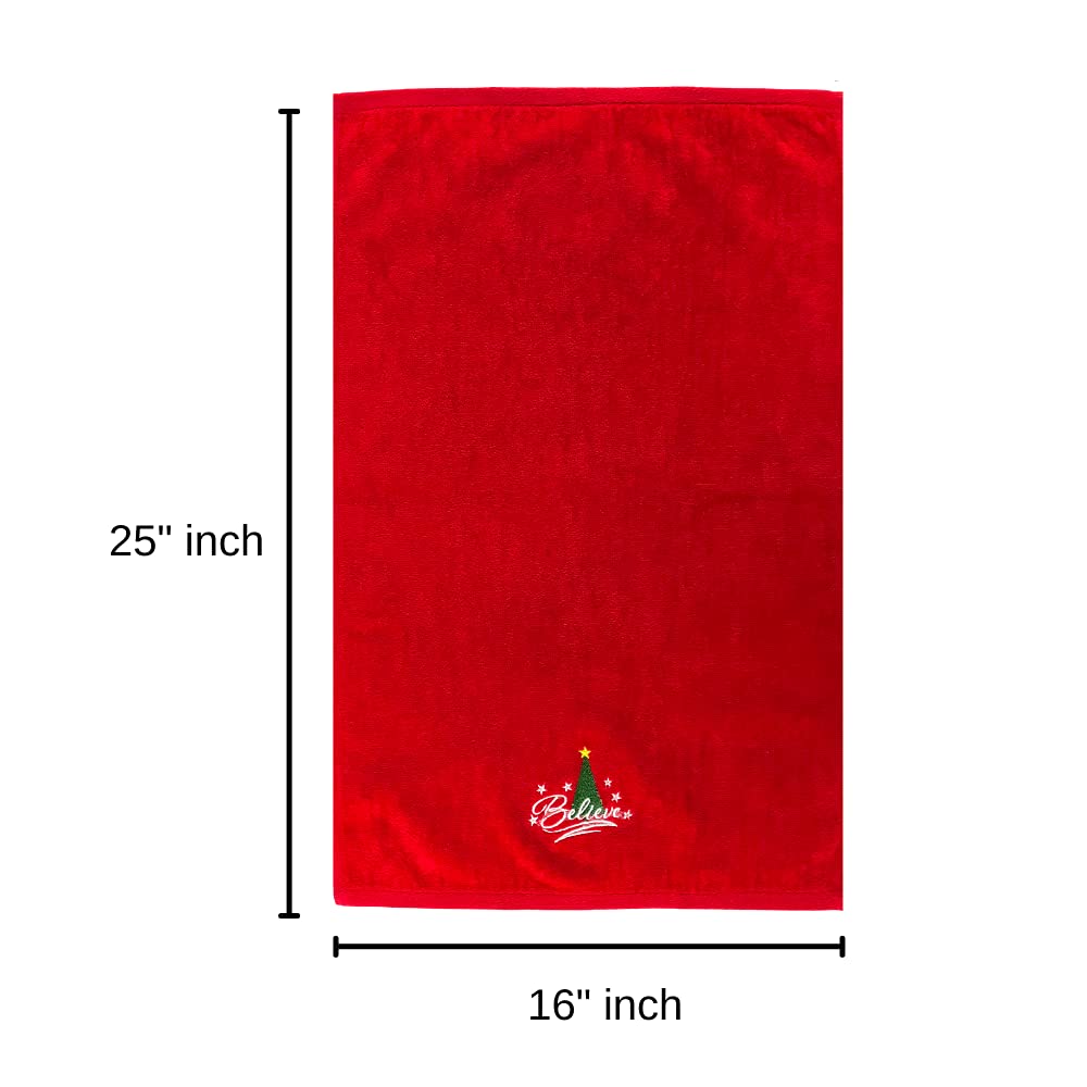 Serafina Home Decorative Christmas Theme Red Towel Set: Luxury Bathroom Hand Towels, Embroidered Believe (25'' X 16'' Inch)