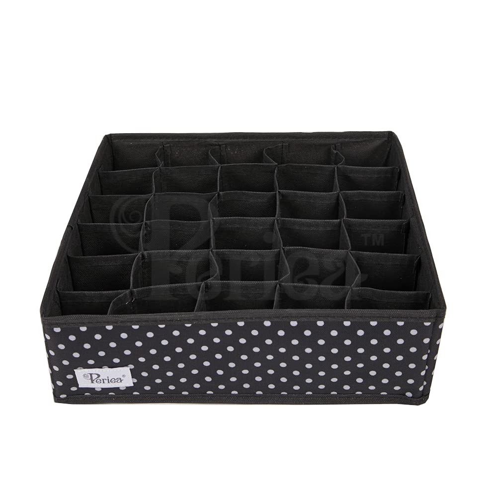 Periea Drawer Organizer Bedroom Underwear 30 Cell 'Fosy' (Premium, Nero con Pois Bianchi)