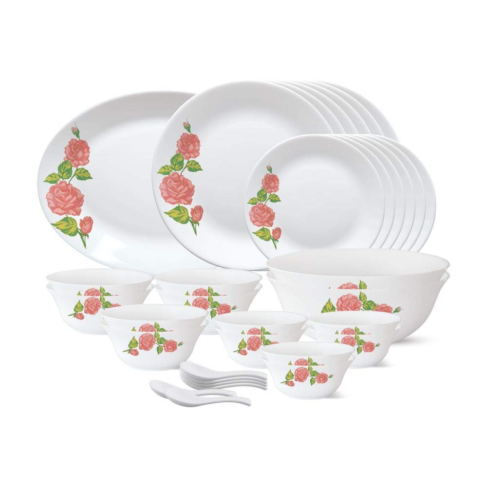 Borosil Larah By Floral Opalware Dinner Set (White)  33 Pieces