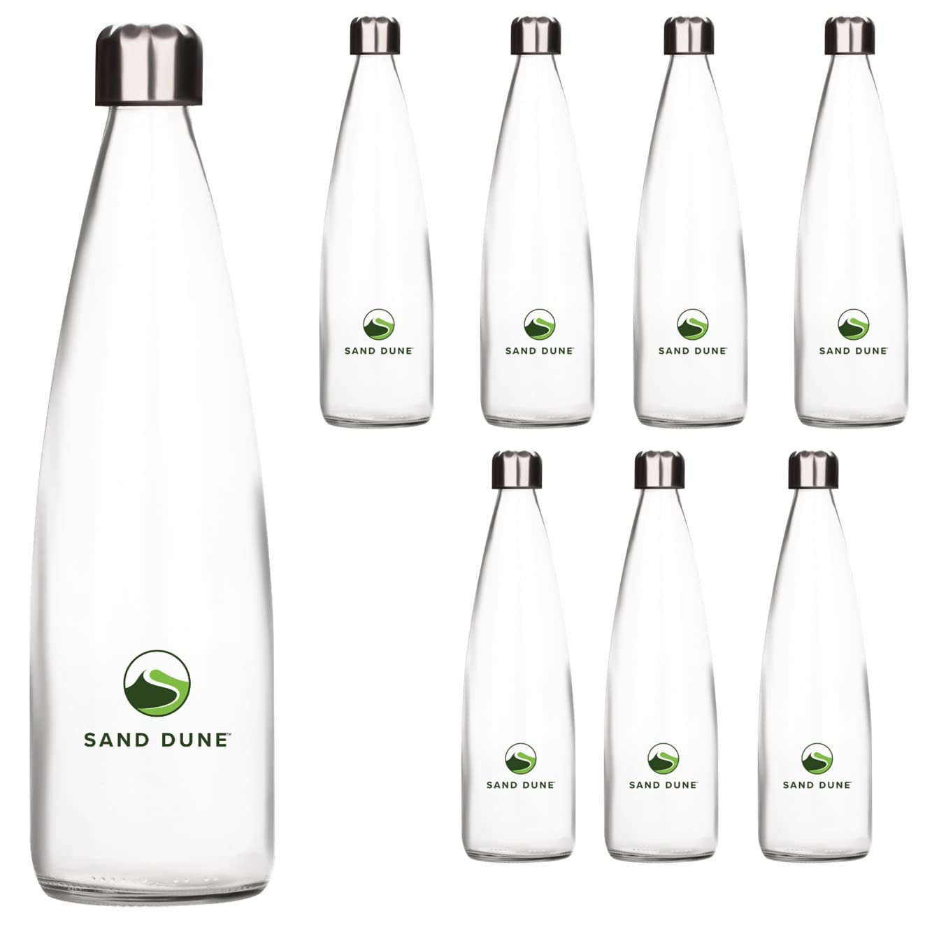 Sand Dune Set Of 8, 500 Ml Each Ropp Glass Water Bottle, With Leak-Proof Airtight Stainless-Steel Lid For Water, Smoothie, Juice