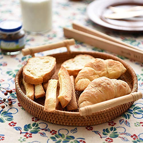 Decrafts Round Rattan Tray Woven Bread Basket With Handles Small Cracker Tray For Serving Dinner Parties Coffee Table Tea (Natur