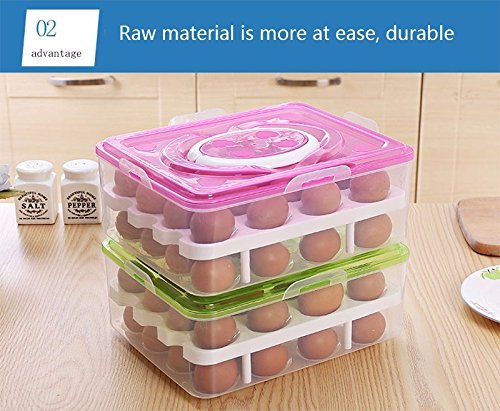 Styleys Double Layer Plastic 32 Grid Egg Storage Box For Refrigerator Kitchen With Lid (Pink_S11063, Square)