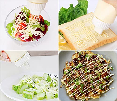 Zeesoon 5 Hole Sauce Plastic Squeeze Squirt Condiment Bottles Dispenser For Ketchup Jam Mayonnaise Mustard (White) 12.8 Oz