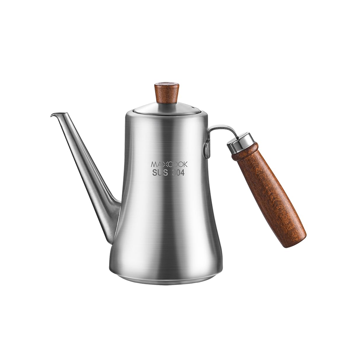 MAXCOOK 18/8 Stainless Steel Olive Oil Dispenser 600ml/20.2oz DripFree Pouring Oil Pot Storage Container Wooden Handle