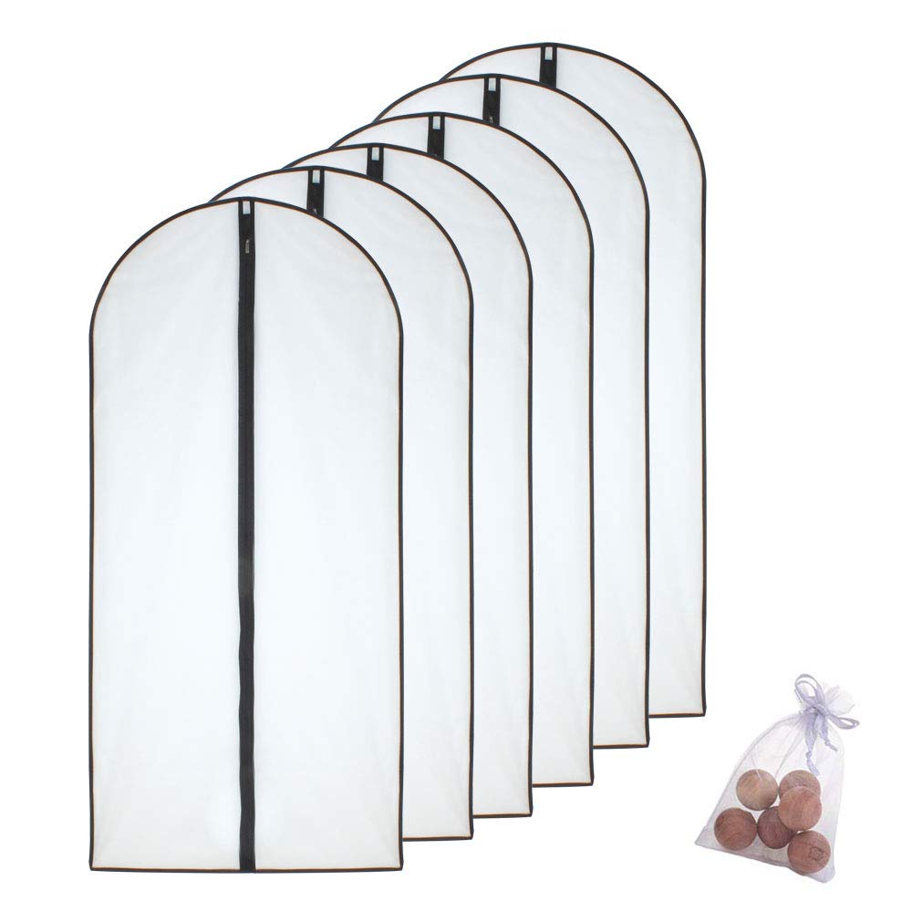 Garment Bags For Hanging Clothes Black Side Breathable Suit Covers For Closet Clear Full Zipper Bags For Suits Clothes Storage (