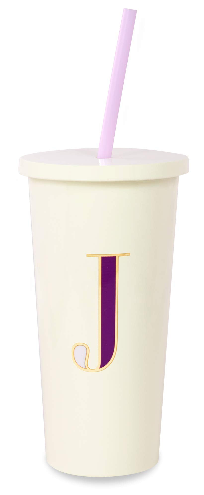 Kate Spade New York Insulated Initial Tumbler With Reusable Straw, 20 Ounce Acrylic Travel Cup With Lid, J (Purple)