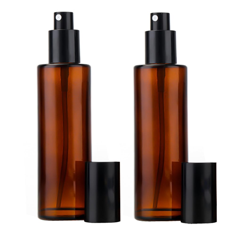 2PCS Empty Amber Glass Spray Bottles Refillable Fine Mist Spray Bottle Cosmetic Storage Containers for Essential Oil Aromatherap