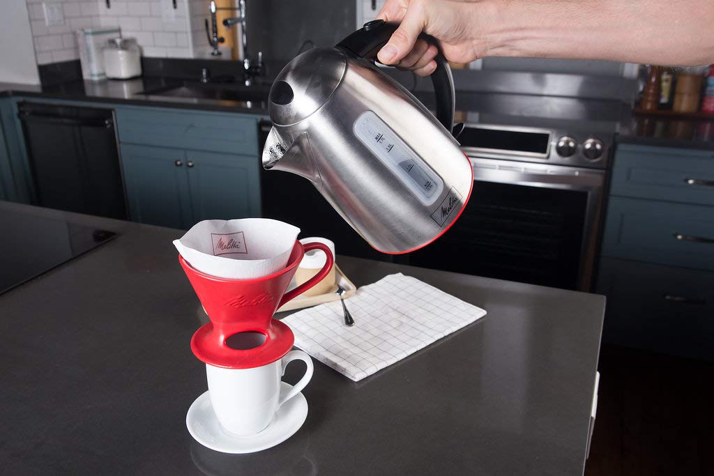 Melitta 640820 Ready Set Joe Filter Cone Pourover Cone Manual Brewer, One Cup Brewer, Red