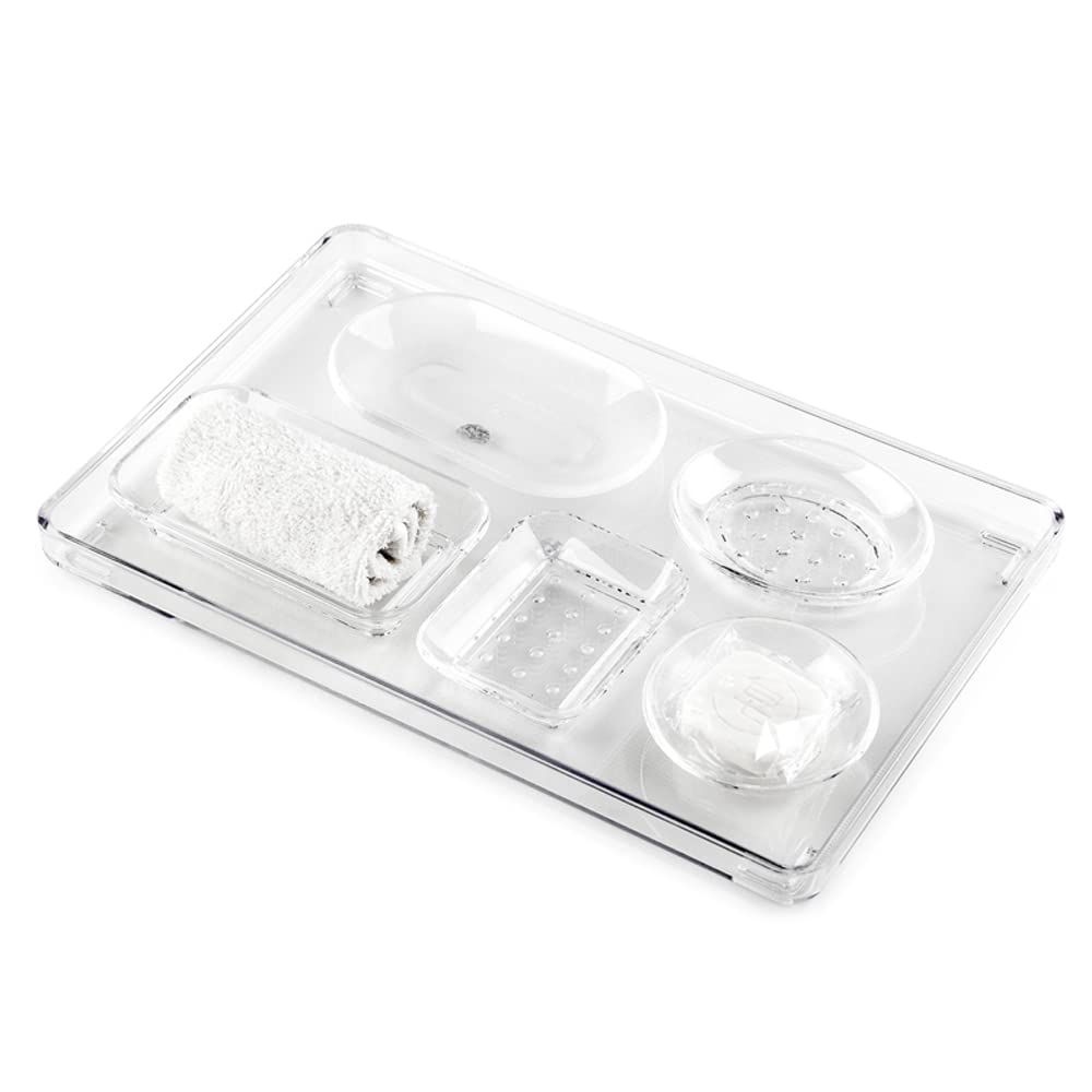 Rectangle Durable Acrylic Collection Serving Trays & Platter For Kitch, Beverage, Drink, Food Or Bathroom (Clear 34X22X2.5Cm)