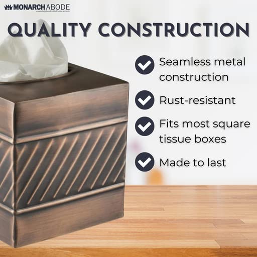 Monarch Abode 39327 Handcrafted Tissue Box Square Cover Dispenser, Wave Embossed, Metal Dresser Accessories For Office Bathroom
