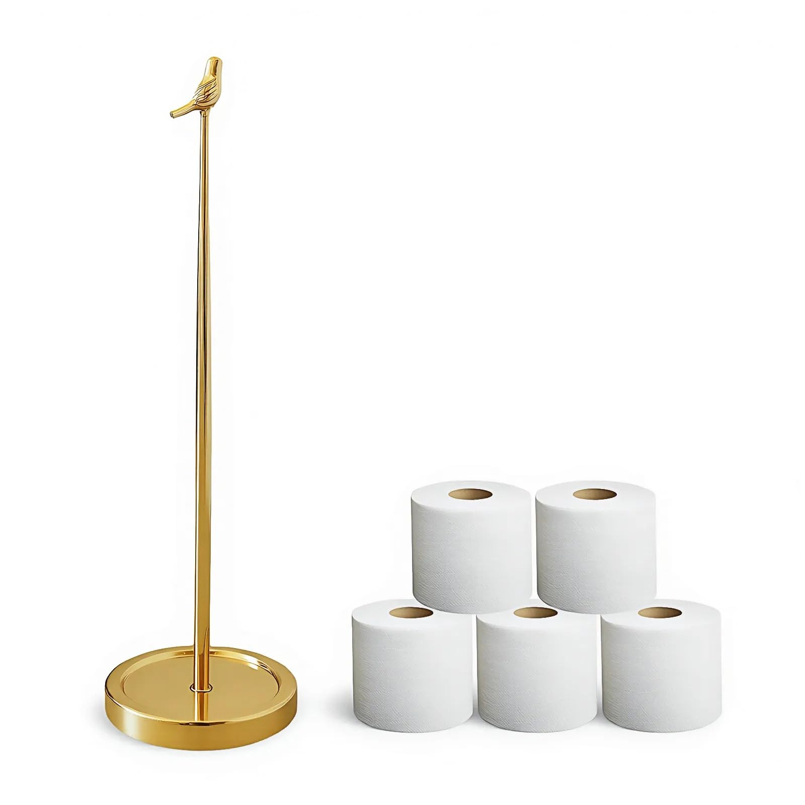 Toilet Paper Holder Stand for 4 Paper Rolls, Bird Style Freestanding TP Holder, Roll Holder Storage - Gold