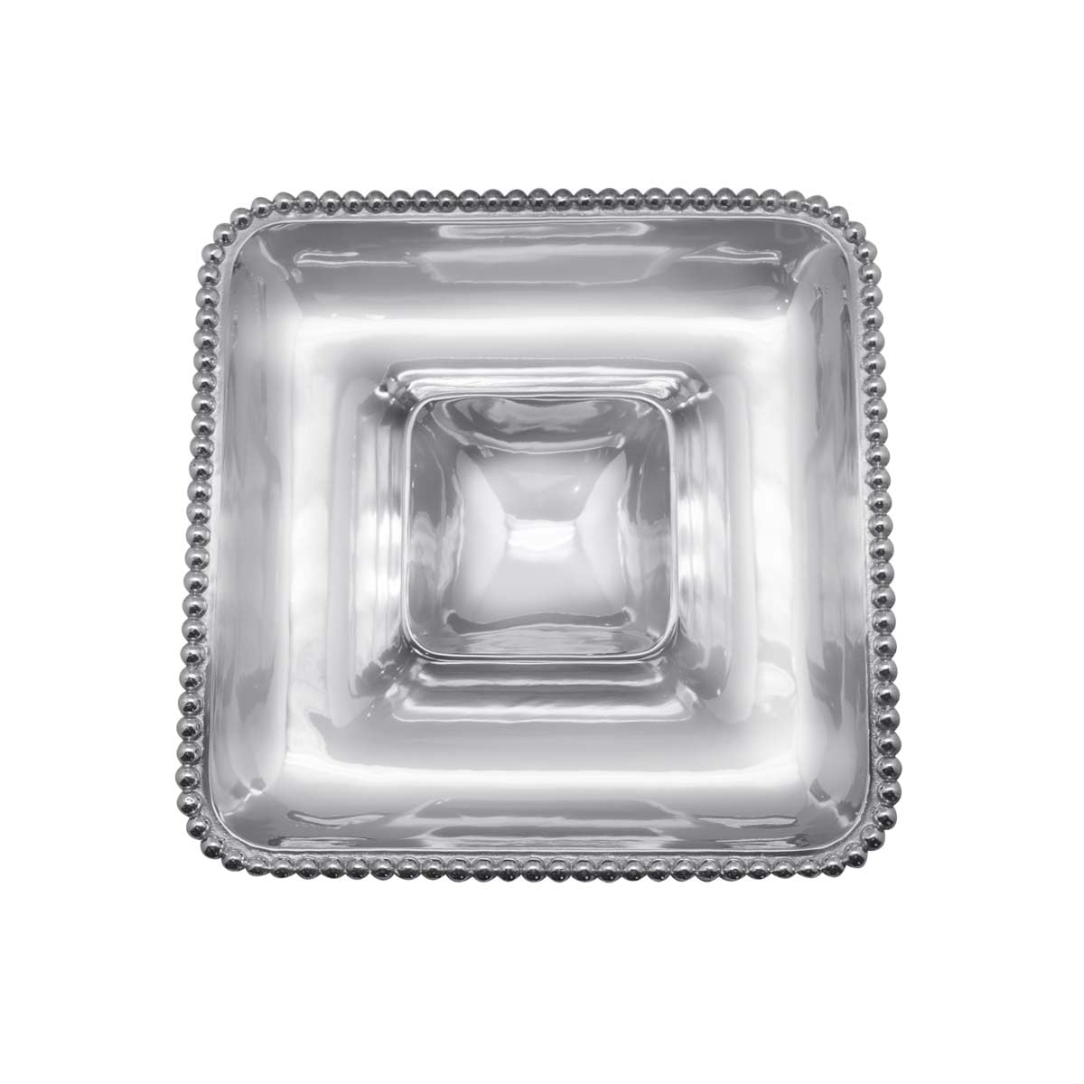 Mariposa Pearled Square Chip & Dip Divided Plates, One Size, Silver