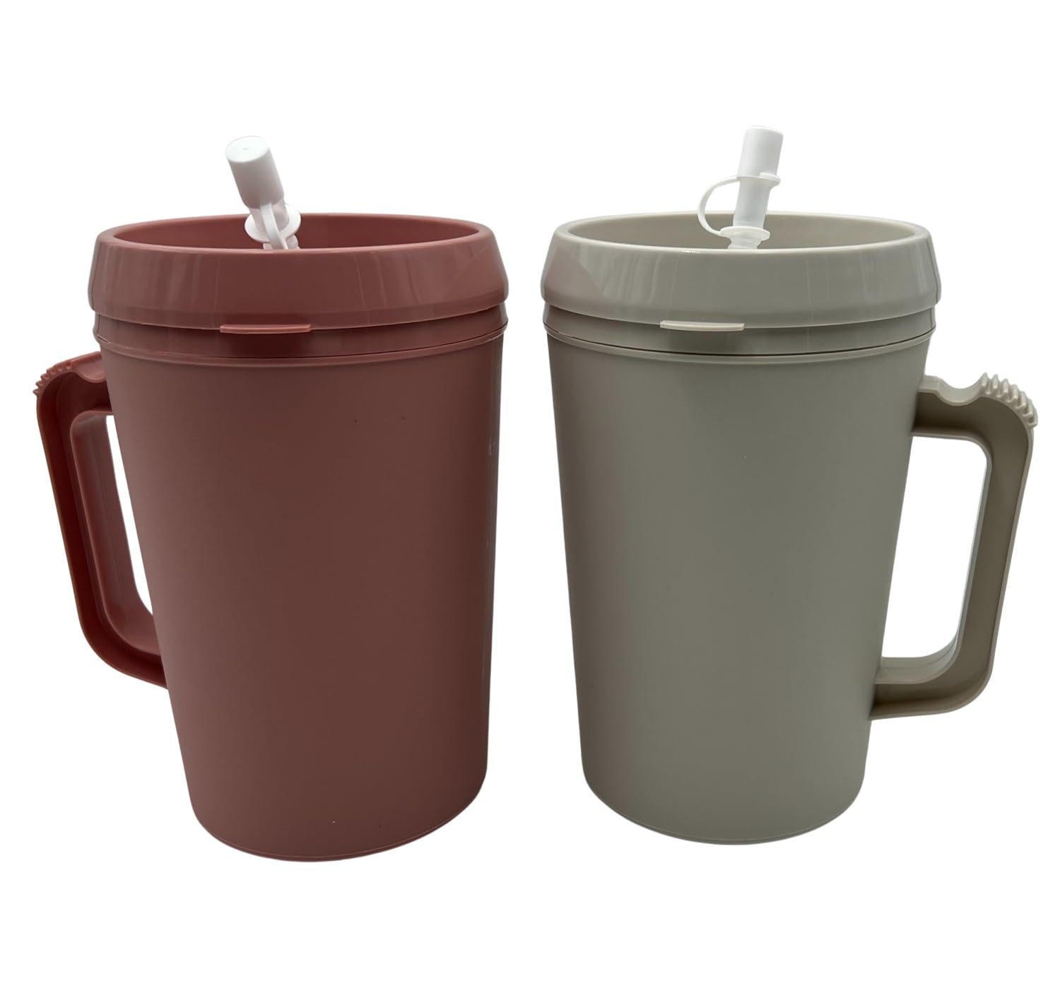 Hospital Insulated DoubleWalled Water Pitchers 34 oz capacity With Flexible Straw and Pouring Spout 1 Rose and 1 Grey  (2 Pack