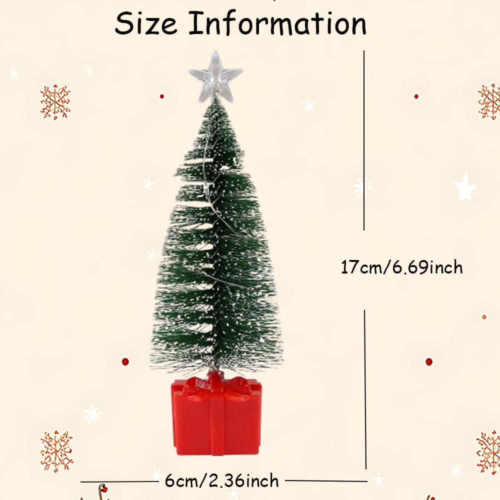 Christmas Decorations-Red Gift Base Mini Artificial Christmas Tree with Colorful LED String Lights and Star, Tabletop Small Xmas