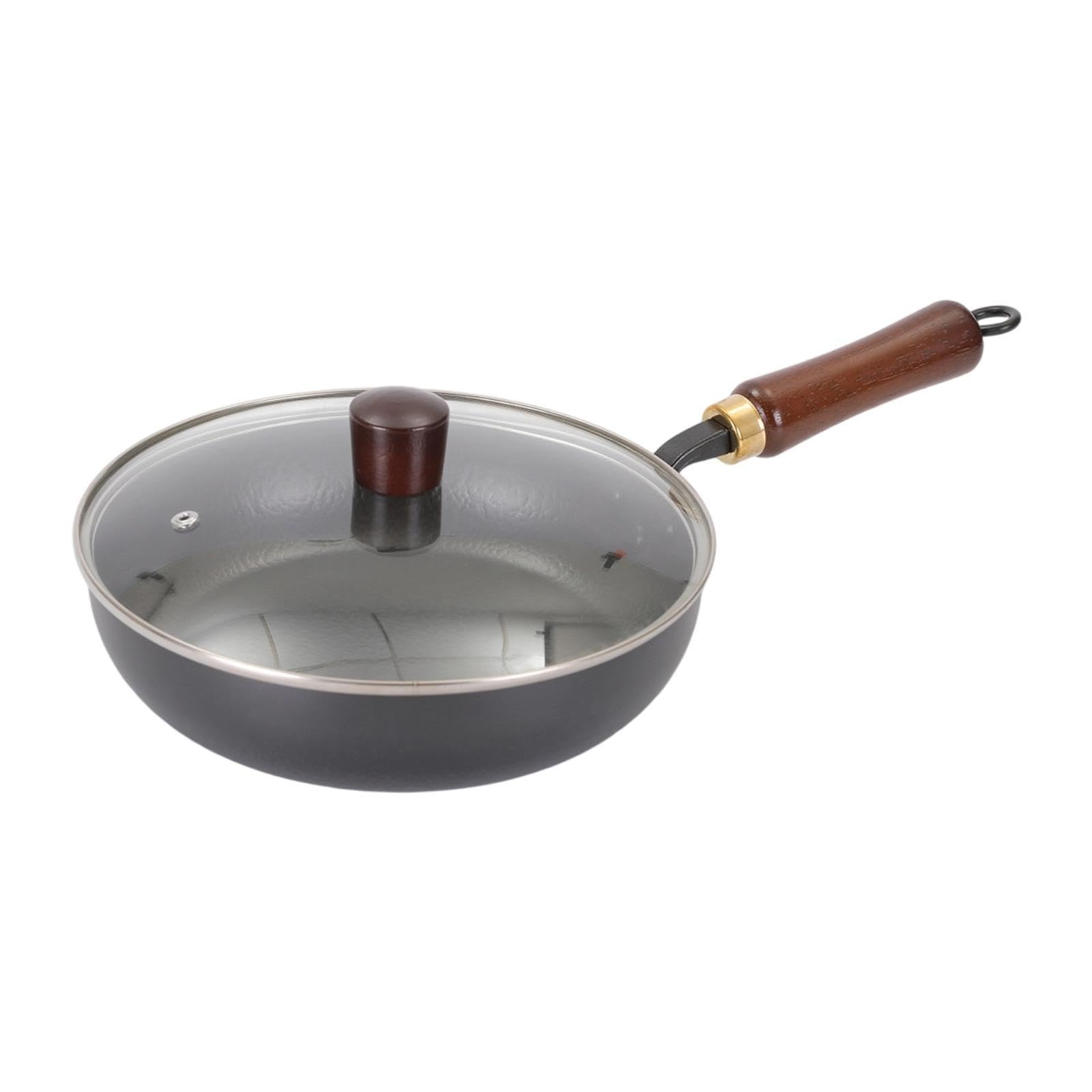 Trendivibe Iron Wok Frying Pot Cookware Suitable For All Stoves No Coating Stir Fry Pan Diameter 28Cm With Lid