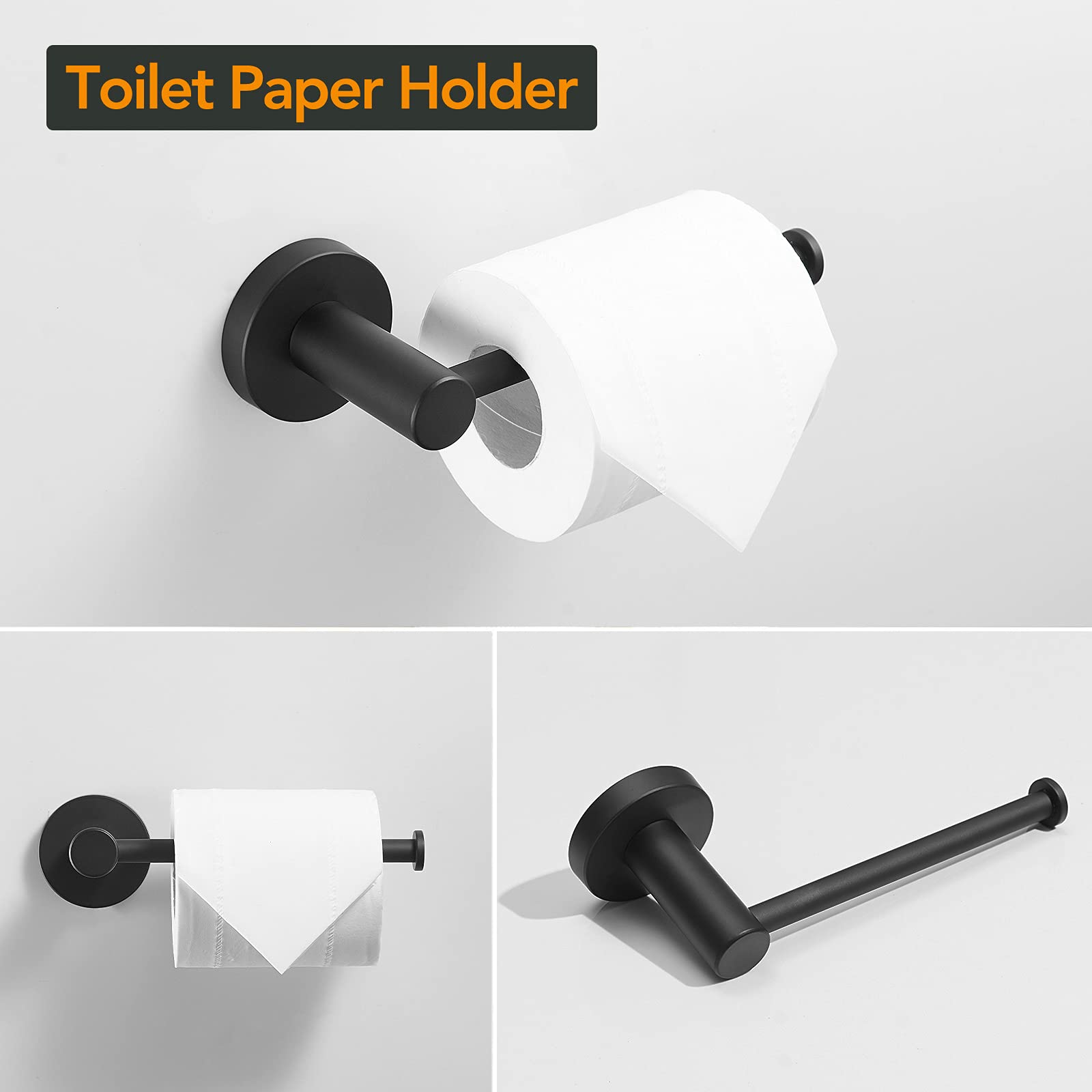 BESy 4 Piece Bathroom Accessories Set (Adjustable 16 to 26 Inch Towel Bar Rod  Towel Ring  Toilet Paper Holder Towel Hook)  Wall Mounted Bath Hardware Fixtures Set Stainless Steel/Matte Black