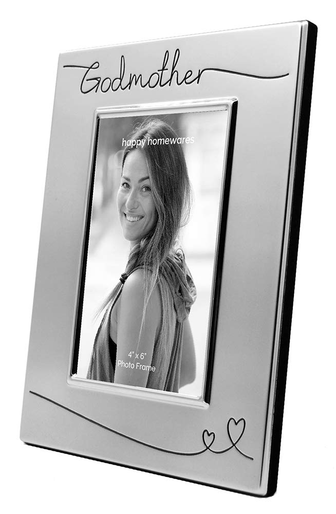 Haysom Interiors Beautiful Two Tone Silver Plated Godmother 4 x 6 Picture Frame with Black Velvet | Unique and Thoughtful Gift I
