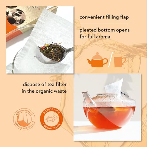 Finum Disposable Paper Tea Filter Bags For Loose Tea, White, Large, 100 Count