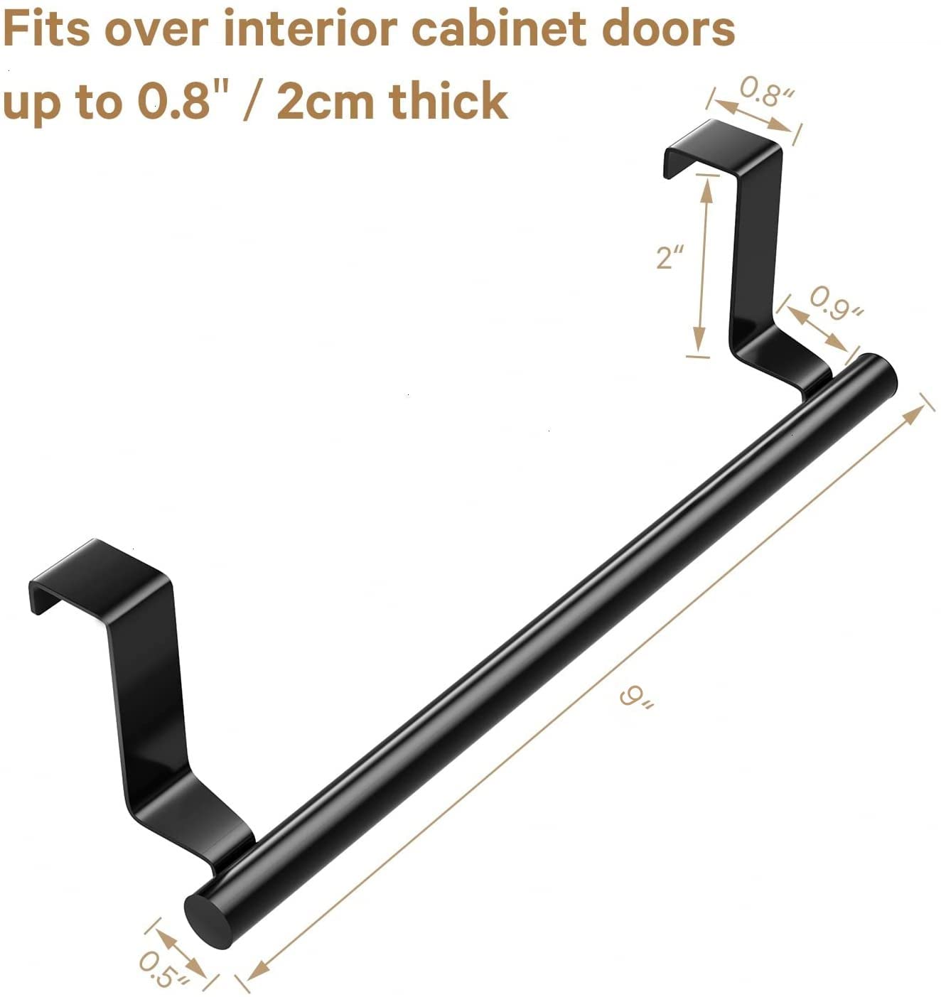 Mosuch Stainless Steel Over Door Towel Rack Bar Holders For Universal Fit On Over Cabinet Cupboard Doors 2 Pack (Black)