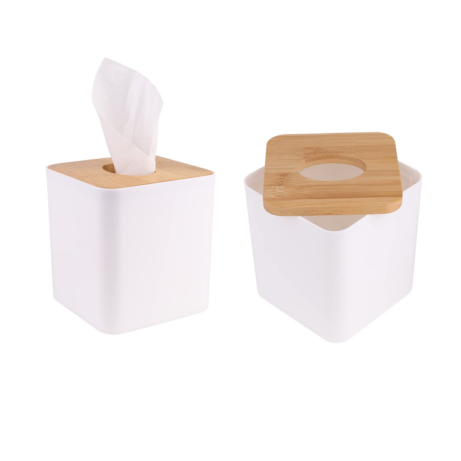 Tissue Box Cover,Tissue Holders,Tissue Box Holder For Bathrooms,Bamboo Cover Plate,Home And Office,5 * 5 * 5.4In (White)