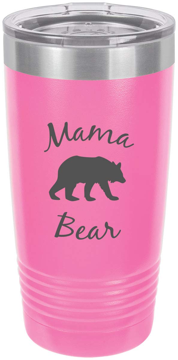 Mama Bear Stainless Steel Engraved Insulated Tumbler 20 Oz Travel Coffee Mug, Pink