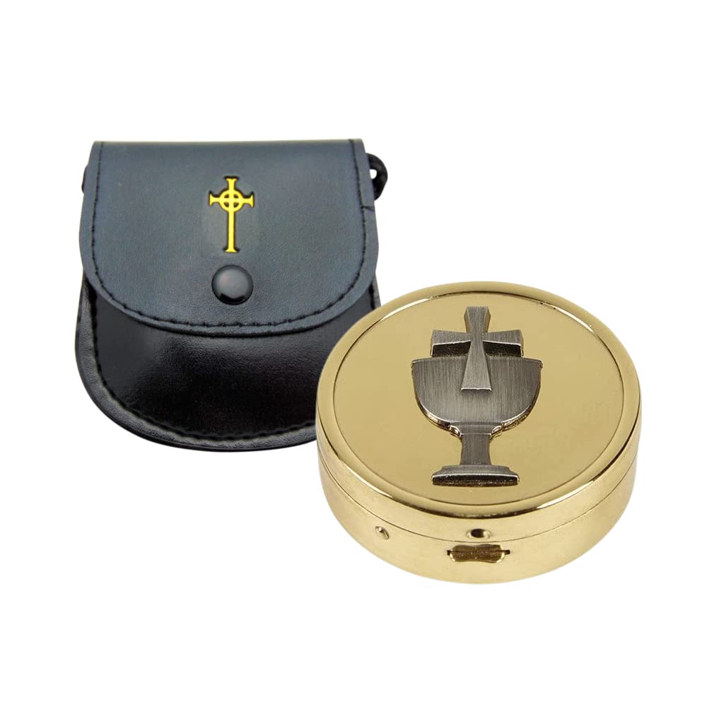 Chalice Embossed Solid Brass Pyx with Drawstring Burse