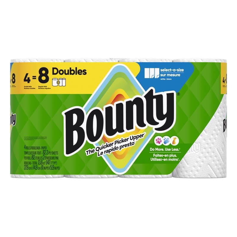 Bounty, Double Rolls 2-Ply White Select-A-Size Paper Towels, 4 Count