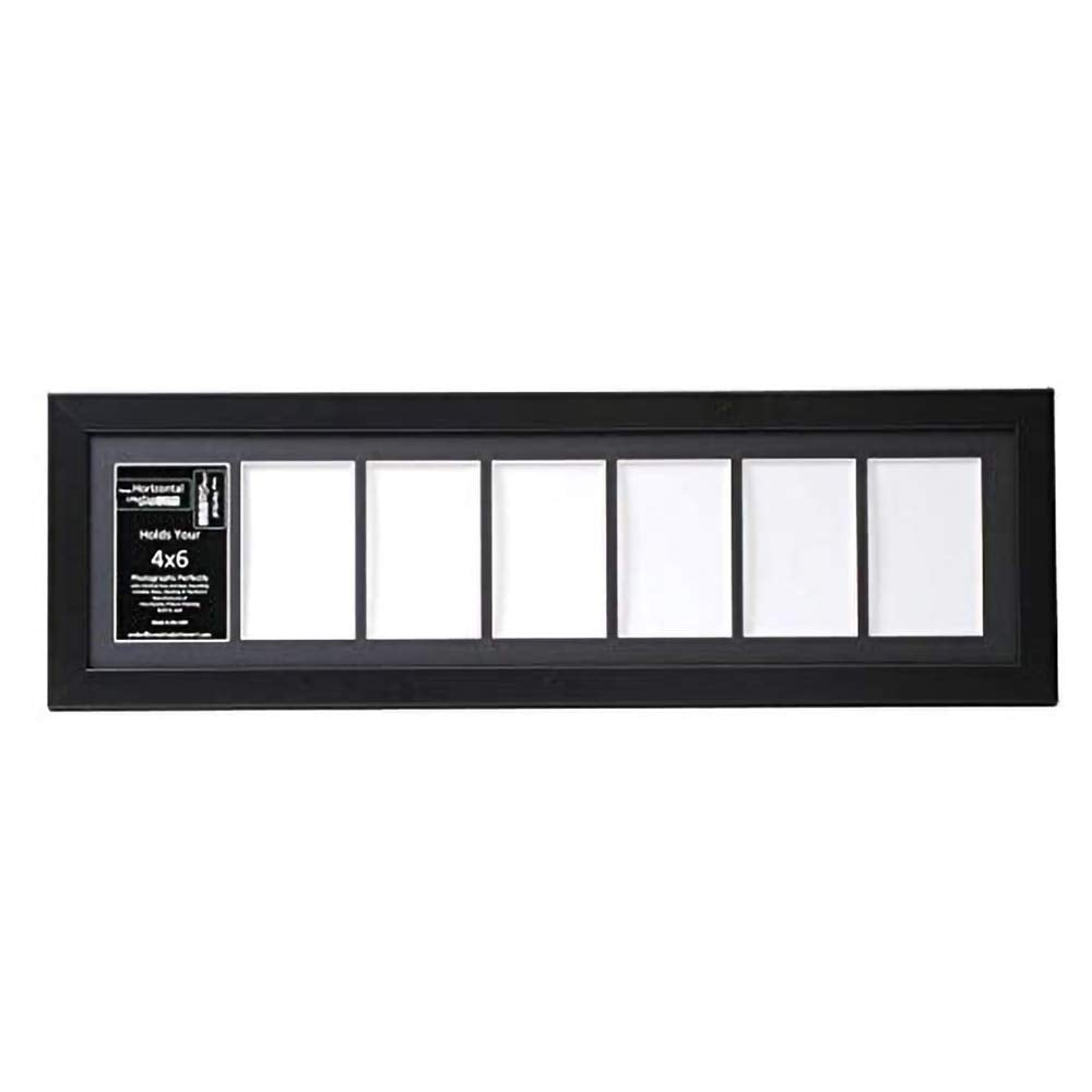 Creative Letter Art 4    x 6    Multiple Opening Picture Frame Collage with 7 holes, Manhattan Black Frame with 8 x 30-inch Blac