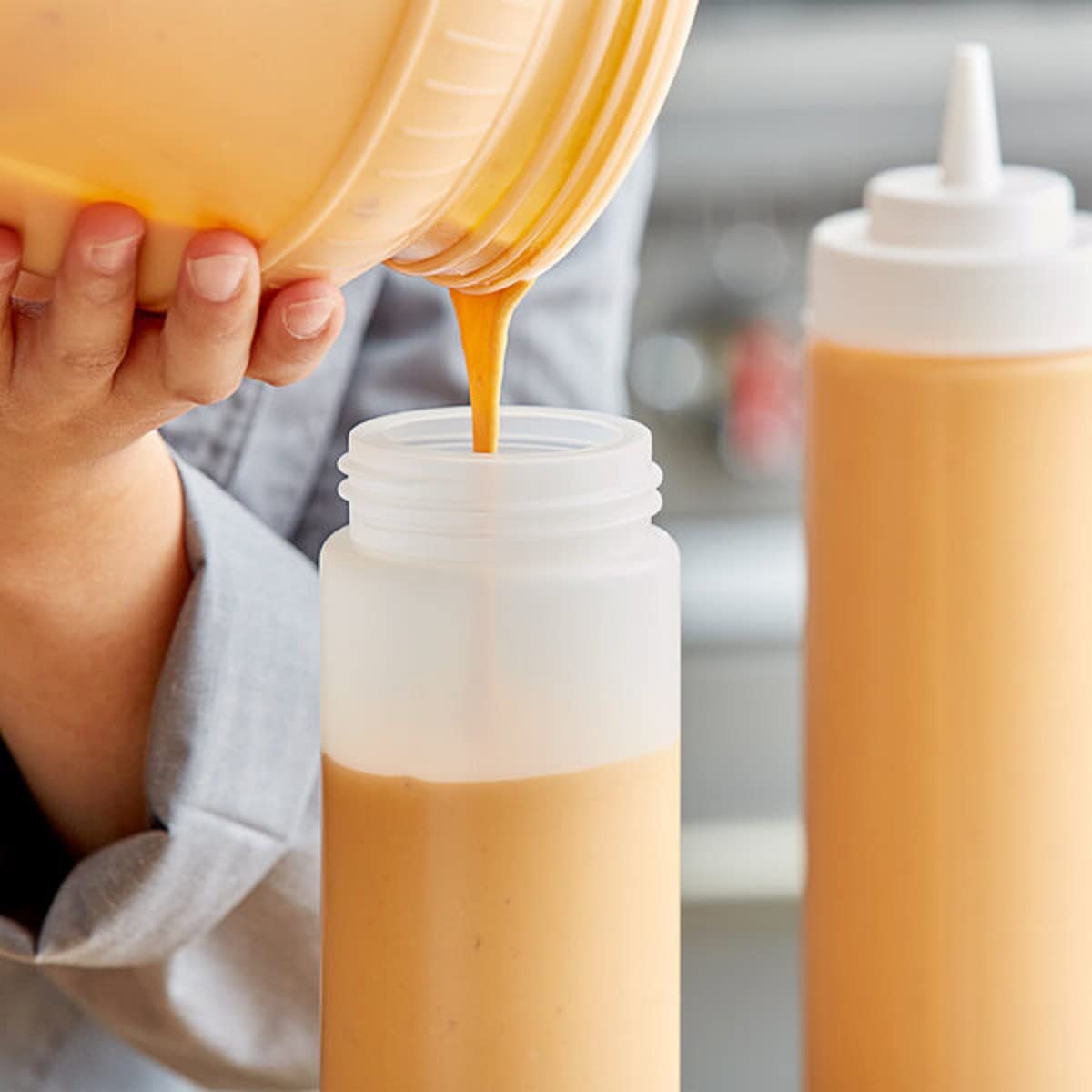 Truecraftware-Set Of 6 Squeeze Condiment Wide Mouth Dispensing Bottles 24 Oz Clear- Plastic Squeeze Bottle For Sauces Spreads Ke
