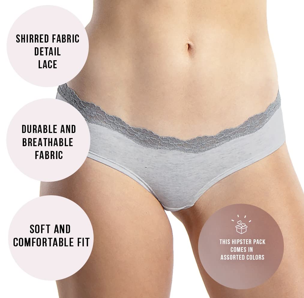 Emprella Cotton Underwear For Women, Lace Hipster Womens Panties Pack Regular - Plus Sizes