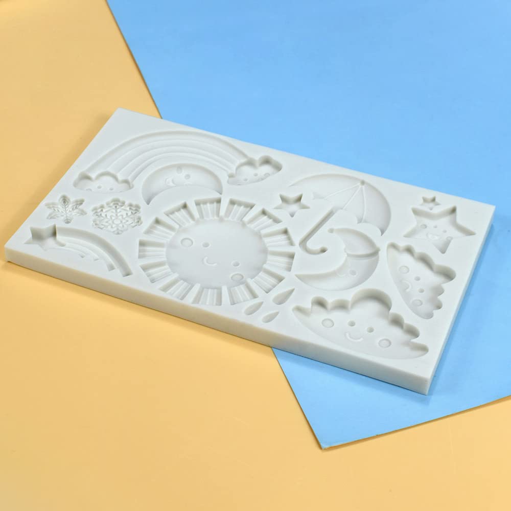 Cestony Cartoon Weather Sun Cloud Rain Rainbow Star Snowflake Modeling Silicone Molds For Diy Cake Fondant Biscuit Cookies Soap