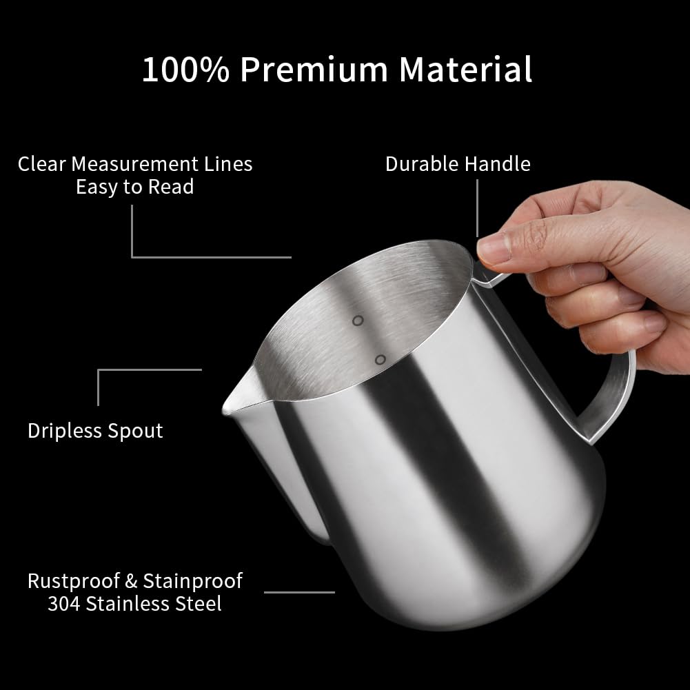 Watchget Milk Frothing Pitcher 500Ml/17Oz Stainless Steel Espresso Steaming Pitcher Milk Coffee Cappuccino Latte Art Barista Ste